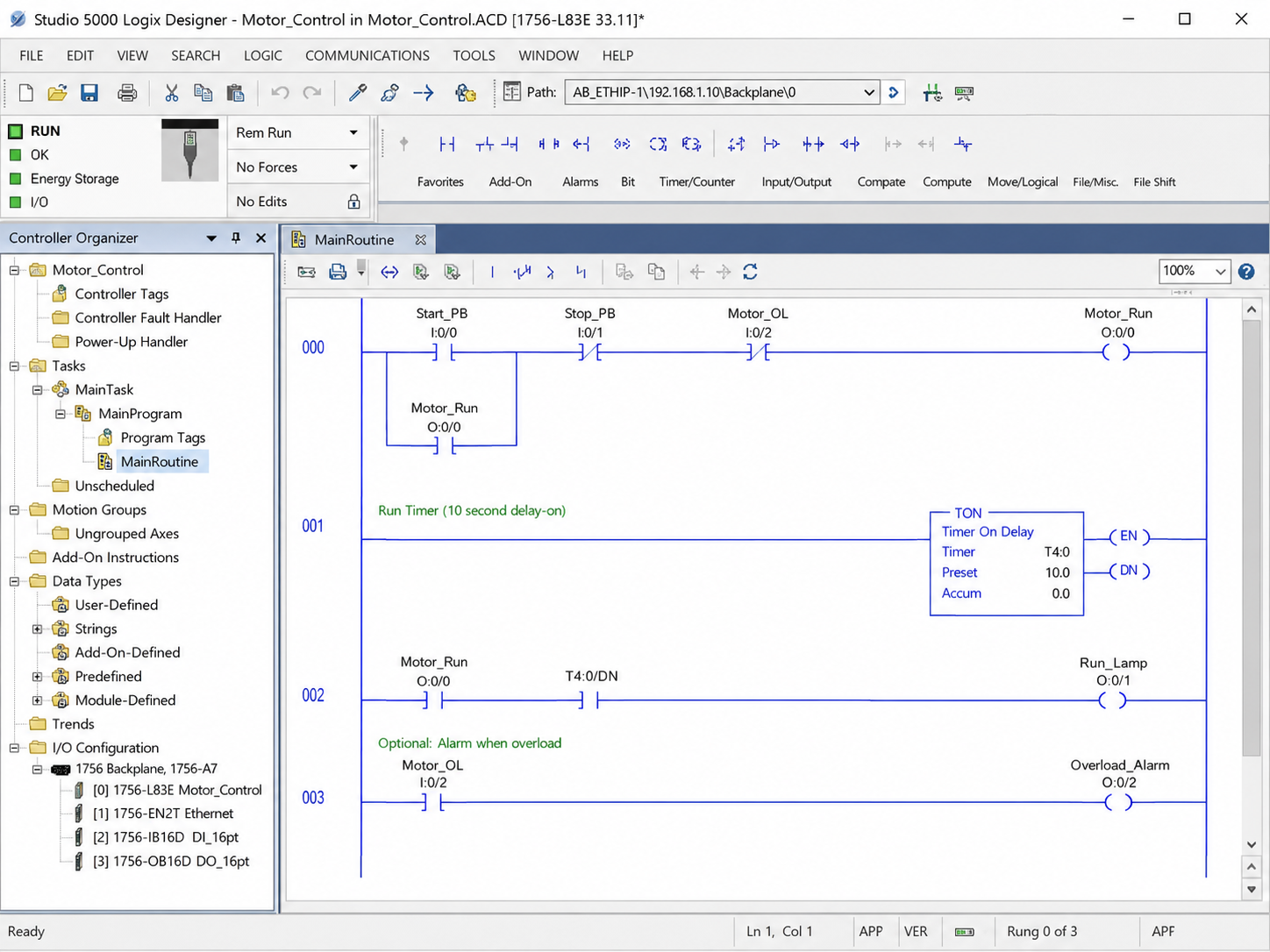 Allen-Bradley ladder logic motor control