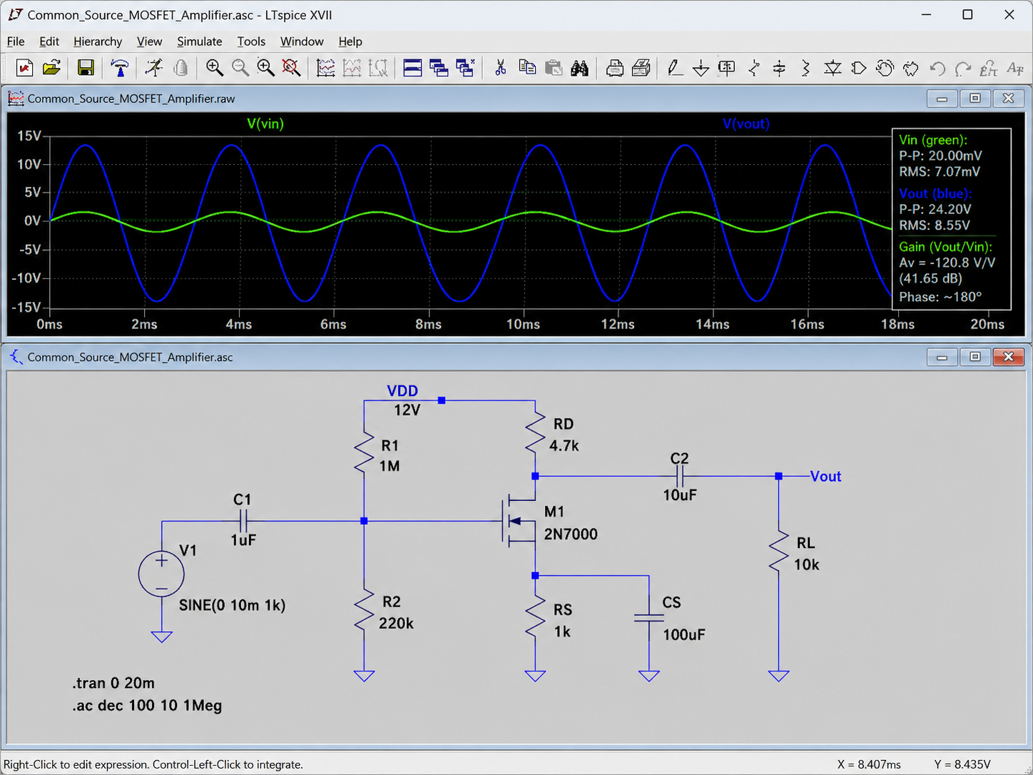 MOSFET amplifier simulation
