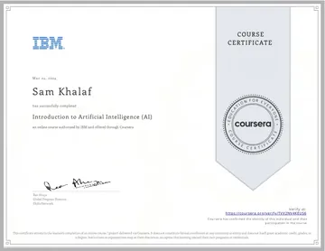 Certificate: Introduction to Artificial Intelligence (AI).