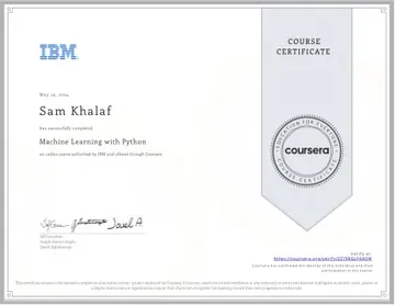 Certificate: Machine Learning with Python.