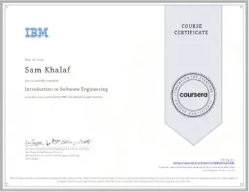 Certificate: Introduction to Software Engineering.