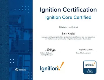 Certificate: Ignition Core Certified.