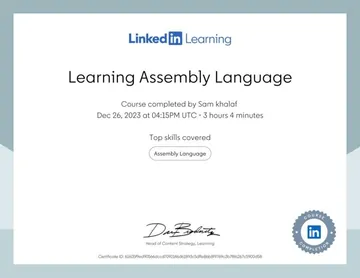 Certificate: Learning Assembly Language.
