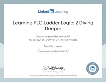 Certificate: Learning PLC Ladder Logic: 2 Diving Deeper.