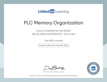 Certificate: PLC Memory Organization.