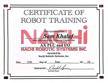 Certificate: Robot training: AX PLC and I/O.
