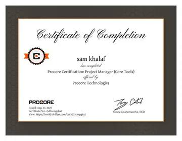 Certificate: Procore Certification: Project Manager (Core Tools).