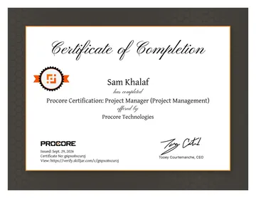 Certificate: Procore Certification: Project Manager (Project Management).