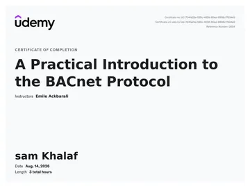 Certificate: A Practical Introduction to the BACnet Protocol.