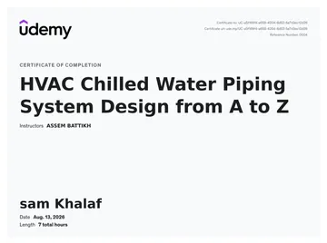 Certificate: HVAC Chilled Water Piping System Design from A to Z.