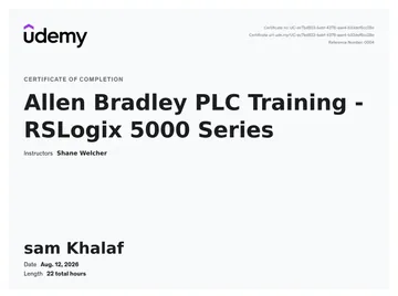 Certificate: Allen Bradley PLC Training: RSLogix 5000 Series.