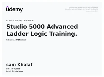 Certificate: Studio 5000 Advanced Ladder Logic Training.