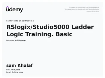 Certificate: RSLogix/Studio 5000 Ladder Logic Training. Basic.