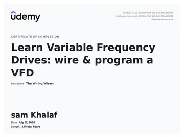 Certificate: Learn Variable Frequency Drives: wire & program a VFD.