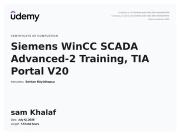 Certificate: Siemens WinCC SCADA Advanced-2 Training, TIA Portal V20.